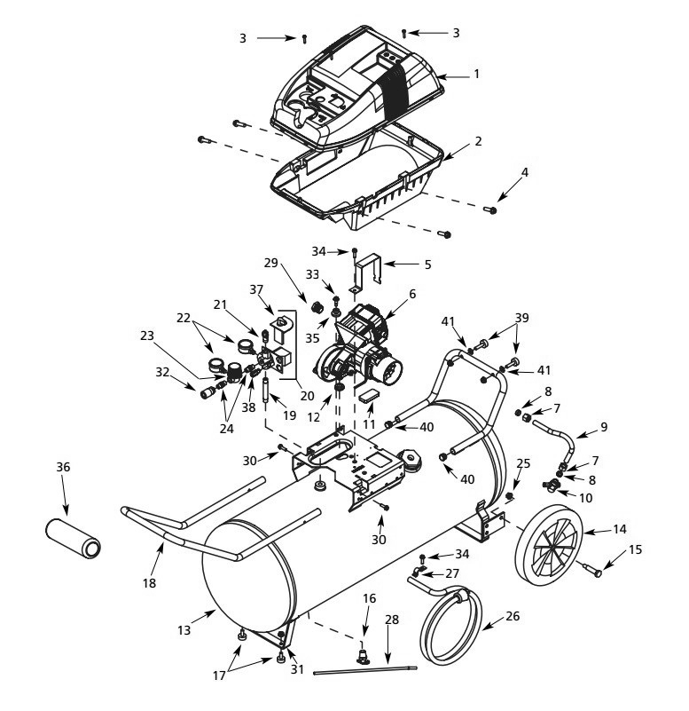 Tank Assembly Parts Diagram and Parts List for WL651004AJ  Campbell Hausfeld Compressor